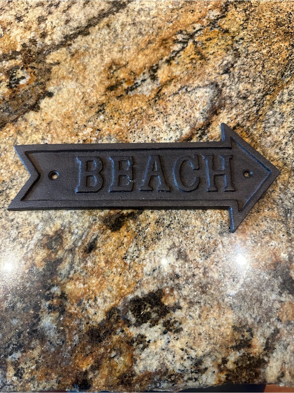 Beach Arrow Wall Sign - Brown Cast Metal